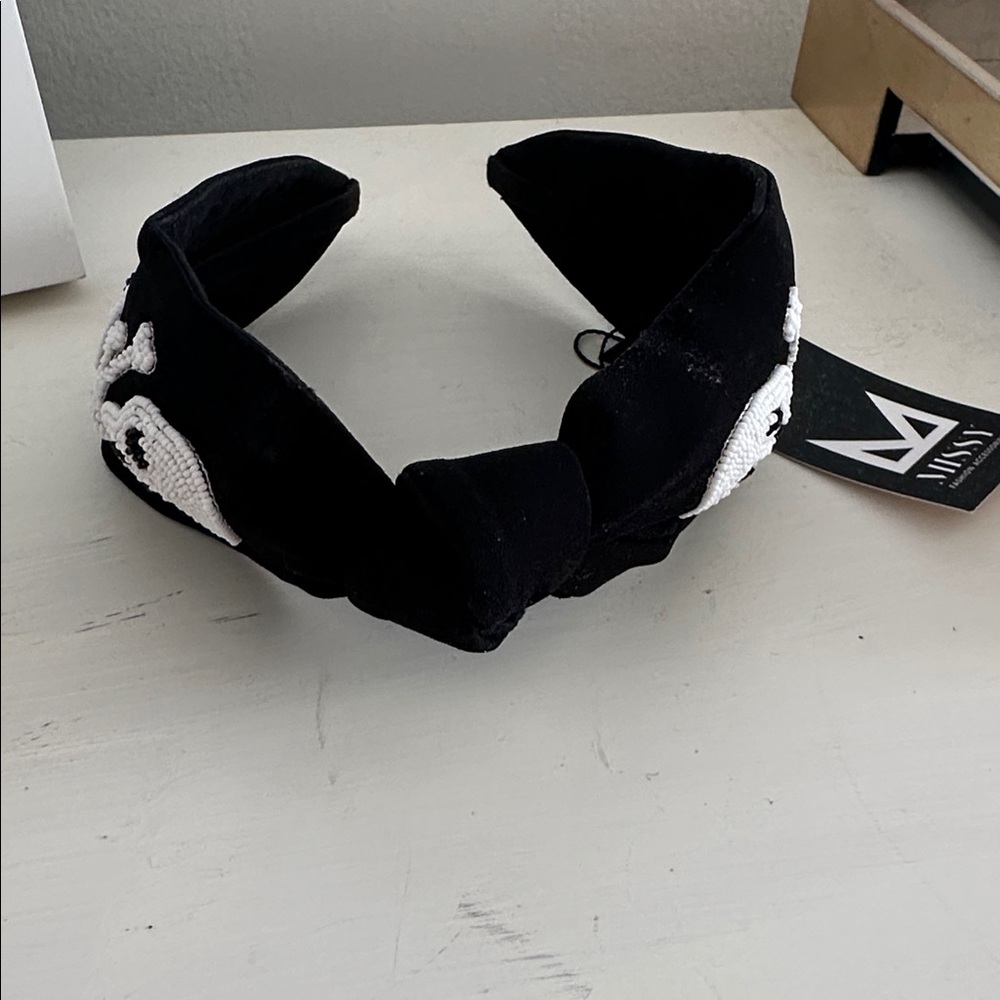 Black Knotted Headband with White Accents